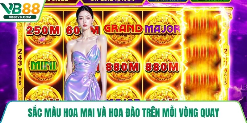 Sắc màu hoa mai và hoa đào trên mỗi vòng quay